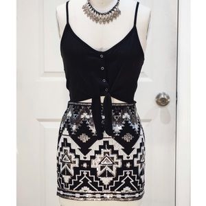 Sequin Aztec Print Skirt